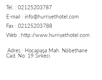 Hrriyet Hotel iletiim bilgileri